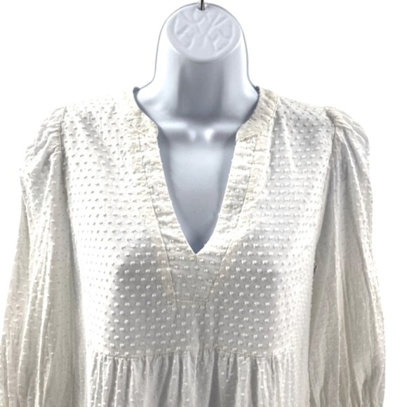 Pomander Place | NEW White Swiss Dot Kenzo Long Sleeve V-Neck Mini Dress Size S - Picture 4 of 11
